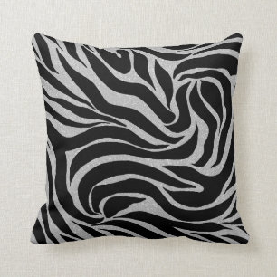 Elegant Black Glitter Silver Zebra Animal Print Kussen
