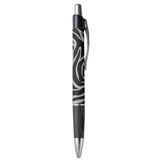 Elegant Black Glitter Silver Zebra Animal Print Pen (Achterkant (Verticaal))