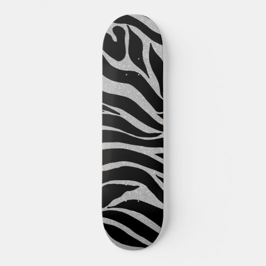 Elegant Black Glitter Silver Zebra Animal Print Skateboard (Voorkant)