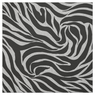 Elegant Black Glitter Silver Zebra Animal Print Stof