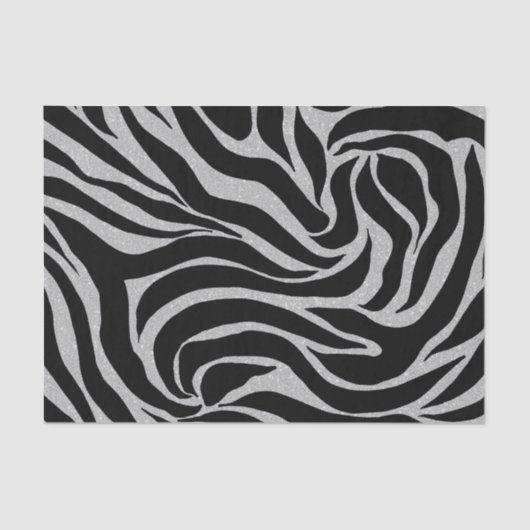 Elegant Black Glitter Silver Zebra Animal Print Tissuepapier (Voorkant)