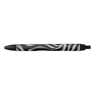 Elegant Black Glitter Silver Zebra Animal Print Zwarte Inkt Pen