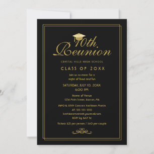 Elégant Black Gold 10e Classe Reunion Invitation