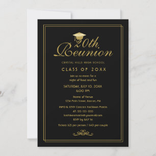 Elégant Black Gold 20e Classe Reunion Invitation