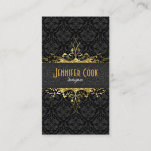 Elegant Black & Gold 2 Floral Damaskers Visitekaartje