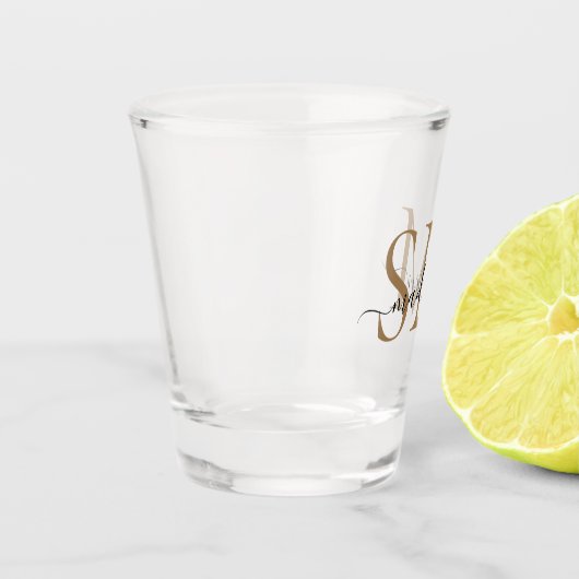 Elegant Black Gold 2 Monogram Script Naam Initiaal Shot Glas (Links)