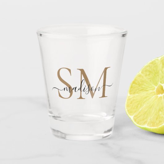 Elegant Black Gold 2 Monogram Script Naam Initiaal Shot Glas (Voorkant)