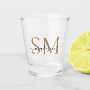 Elegant Black Gold 2 Monogram Script Name Initiaal Shot Glas