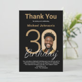 Elégant Black Gold 30e Carte de remerciements d'an (Debout devant)