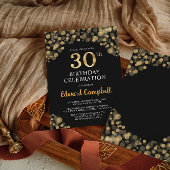 Elégant Black & Gold 30th Birthday Invitation