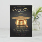 Elegant Black & Gold 3D Cap Graduation Party Kaart (Staand voorkant)