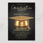 Elegant Black & Gold 3D Cap Graduation Party Kaart (Voorkant)