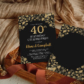 Elégant Black & Gold 40th Birthday Invitation