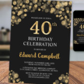 Elégant Black & Gold 40th Birthday Invitation