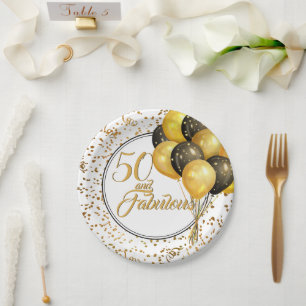 Elegant Black Gold 50 en Fabulous Birthday Paper Papieren Bordje