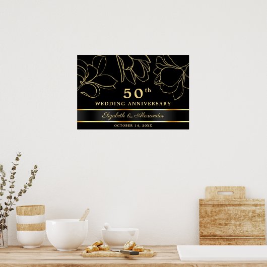 Elégant Black Gold 50e anniversaire Mariage Poster (Cuisine)