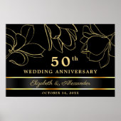 Elégant Black Gold 50e anniversaire Mariage Poster (Devant)