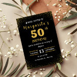 Elégant Black & Gold 50th Birthday Invitation<br><div class="desc">Célébrez les 50 ans de style grâce à notre sophistiquée Invitation du 50e anniversaire. Ce luxueux design à double face allie un arrière - plan noir élégant à des accents dorés saisissants, parfait pour honorer une étape importante. Caractéristiques principales : Face personnalisable avec la une "50e anniversaire" et détails de...</div>