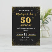 Elégant Black & Gold 50th Birthday Invitation (Debout devant)