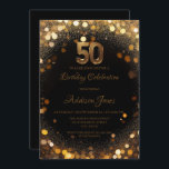 Elégant Black & Gold 50th Birthday Invitation<br><div class="desc">C'est une élégante invitation de 50ème anniversaire avec un thème noir et or. Il comprend le grand numéro "50" en or métallique au sommet, entouré de détails de confettis dorés glitteux. Le texte est écrit en gras et en caractères de script, invitant les invités à une fête. Les détails de...</div>
