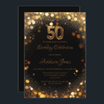 Elégant Black & Gold 50th Birthday Invitation<br><div class="desc">C'est une élégante invitation de 50ème anniversaire avec un thème noir et or. Il comprend le grand numéro "50" en or métallique au sommet, entouré de détails de confettis dorés glitteux. Le texte est écrit en gras et en caractères de script, invitant les invités à une fête. Les détails de...</div>