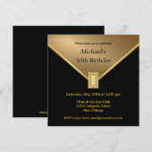 Elégant Black Gold 50th Birthday Party Invitations (Devant / Derrière)