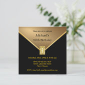 Elégant Black Gold 50th Birthday Party Invitations (Debout devant)