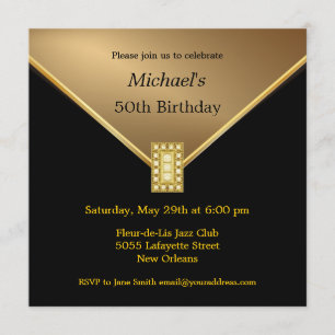 Elégant Black Gold 50th Birthday Party Invitations