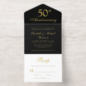 Elegant Black Gold 50th Wedding Jubileum All In One Uitnodiging (Binnenkant)