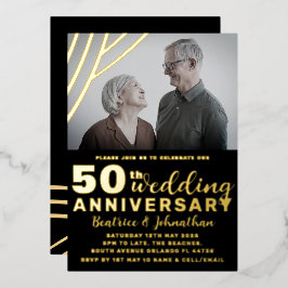 Elegant Black & Gold 50th Wedding Jubileum Folie Uitnodiging