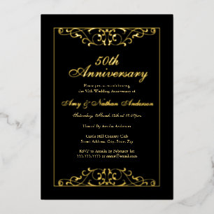 Elegant Black Gold 50th Wedding Jubileum Folie Uitnodiging