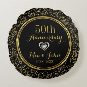 Elegant Black & Gold 50th Wedding Jubileum Rond Kussen