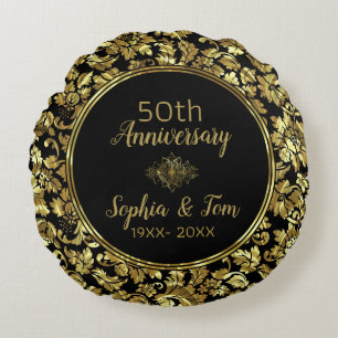 Elegant Black & Gold 50th Wedding Jubileum Rond Kussen