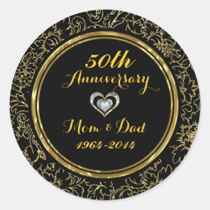 Elegant Black & Gold 50th Wedding Jubileum Ronde Sticker