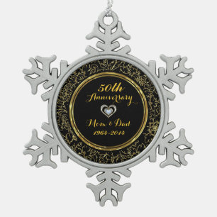 Elegant Black & Gold 50th Wedding Jubileum Tin Sneeuwvlok Ornament