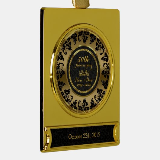 Elegant Black & Gold 50th Wedding Jubileum Verguld Banner Ornament (Rechts)