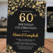 Elégant Black & Gold 60th Birthday Invitation