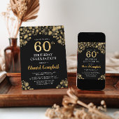 Elégant Black & Gold 60th Birthday Invitation