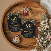 Elégant Black & Gold 60th Birthday Invitation