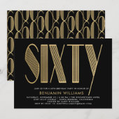 Elegant Black & Gold 60th Birthday Party Kaart (Voorkant / Achterkant)