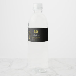 Elegant Black Gold 60th Birthday Party Waterfles Etiket