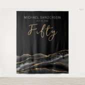 Elegant Black Gold Agate 50th Birthday Backdrop Wandkleed (Voorkant)