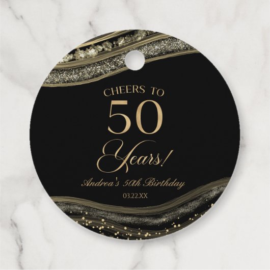 Elegant Black Gold Agate 50th Birthday Party Bedankjes Labels (Achterkant)