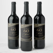 Elegant Black Gold Agate 60th Birthday Party Wijn Etiket (Flessen)