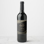Elegant Black Gold Agate 60th Birthday Party Wijn Etiket (Voorkant)