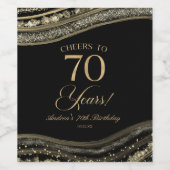 Elegant Black Gold Agate 70th Birthday Party Wijn Etiket (Enkel label)
