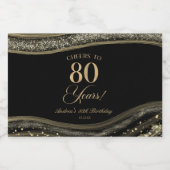 Elegant Black Gold Agate 80th Birthday Party Sparkling Wijnetiket (Enkel label)
