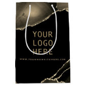 Elegant Black Gold Agate, je Logo hier, middelgroo Medium Cadeauzakje (Voorkant)