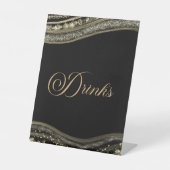 Elegant Black Gold Agate Party Drinks Reclamebord Met Voetstuk (Voorkant)