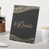 Elegant Black Gold Agate Party Drinks Reclamebord Met Voetstuk (Insitu)